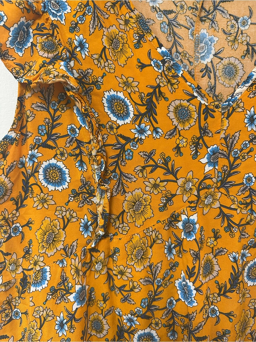 Umgee Mustard Floral Ruffle Sleeve Summer Dress - Picture 2 of 3